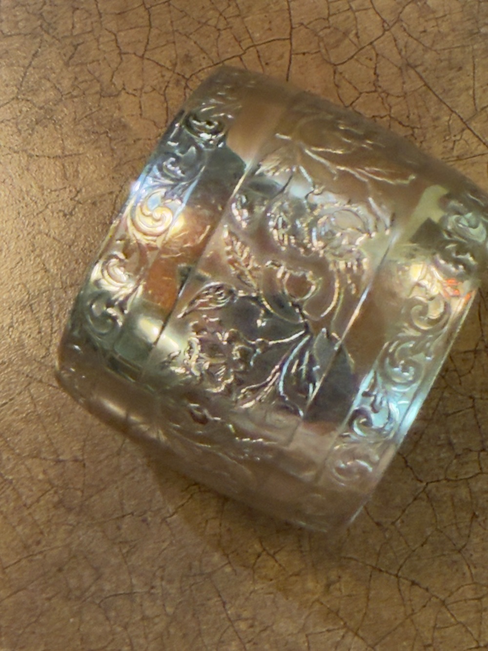 Floral Silver  Tone cuff with Floral Etching